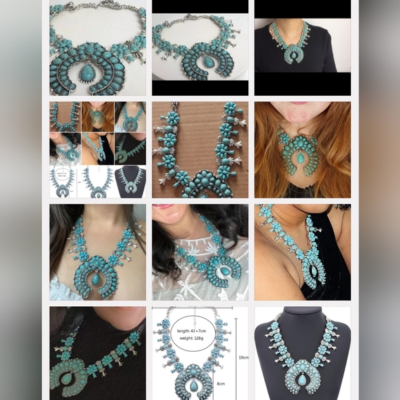 New Simulated turpouise squash Blossom Necklace - Picture 3 of 10